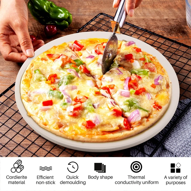 Pizza Stone For Baking-Cordierite Pizza Stone Plate For Bbq Grill Oven-Cook And Serve Pizza Bread Cheese-Round 30.5Cm