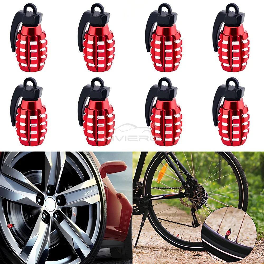 8X Aluminum Car Tire Valve Grenade Alloy Tyre Cover Air Dust Truck Bike Wheel Rim Accessories Decoration Caps Tools Parts Modify