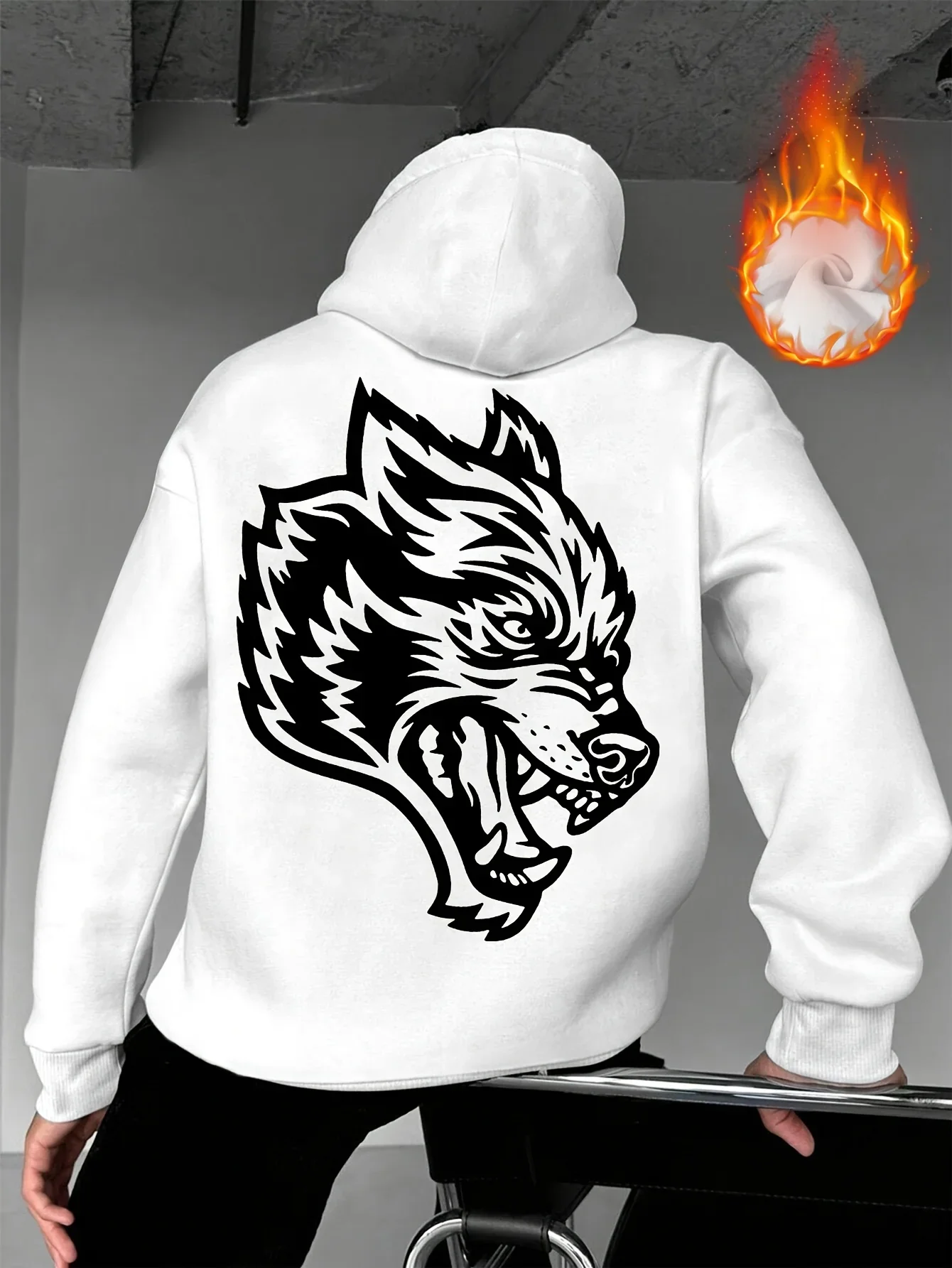 Vintage Angry Wolf Hoodie Wild Animal Streetwear Pullover Unisex Oversized Fleece Hoodie Fall Winter