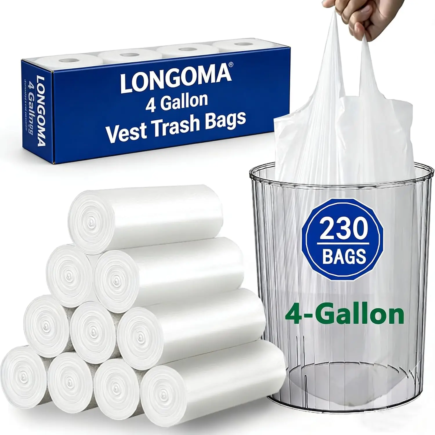 

4 Gallon Trash Bags, 230 Counts Flexible & Durable Small Garbage Bags 24 x 19' Extra Thick Sturdy Trash Bag, Unscented & Easy Te