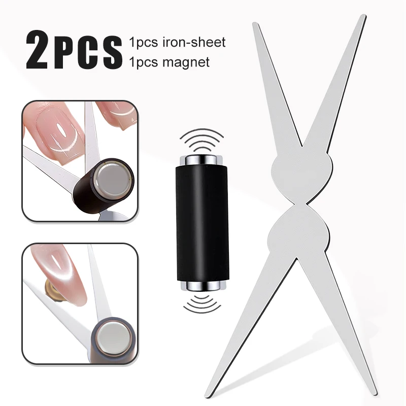 Doppelköpfiges französisches Nagelkunst-Magnet-Set, 3D starker Katzenaugen-Magnet für Nagelkunst-Gel-Lack, DIY V-förmiger Effekt, magnetisches Maniküre-Werkzeug