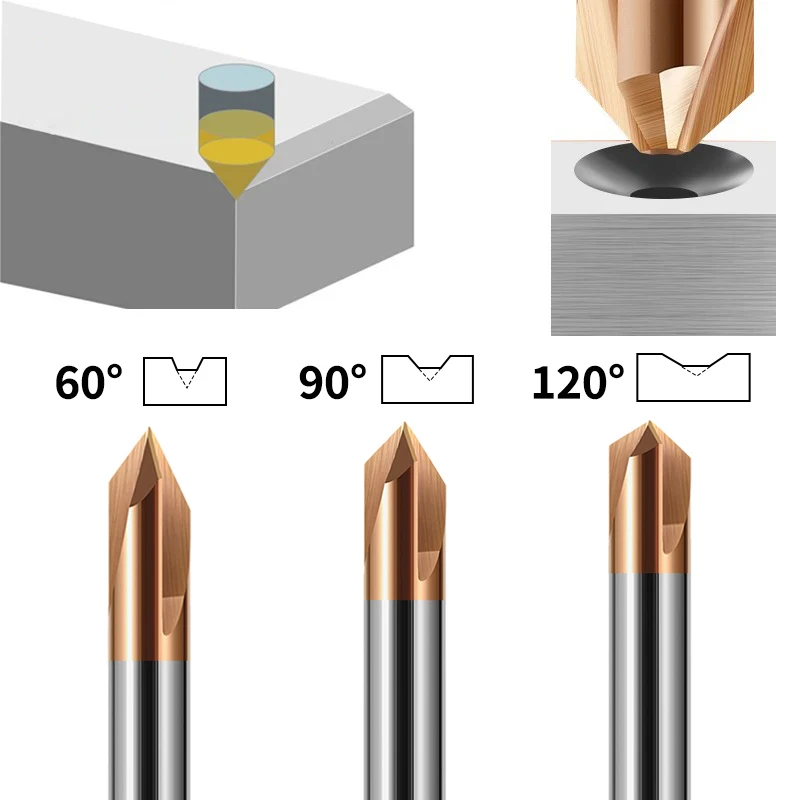 Chowmaster HRC65 3-Flute Tungsten Steel Carbide 60/90/120 Degrees Chamfer Milling Cutter CNC Router Bit Engraving Endmill Tools