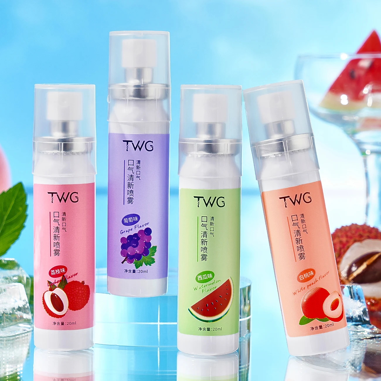4 buah semprotan mulut rasa buah, semprotan napas portabel, pembersihan mendalam, kesegaran tahan lama, cocok untuk setelah makan malam