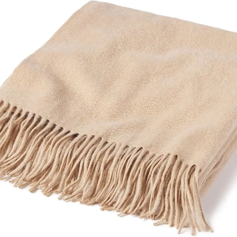 Home Throw Blanket with Decorative Fringe 100% Pure Cashmere Ultra Soft Accent Blanket for Couch, Sofa & Bed (Camel, 60