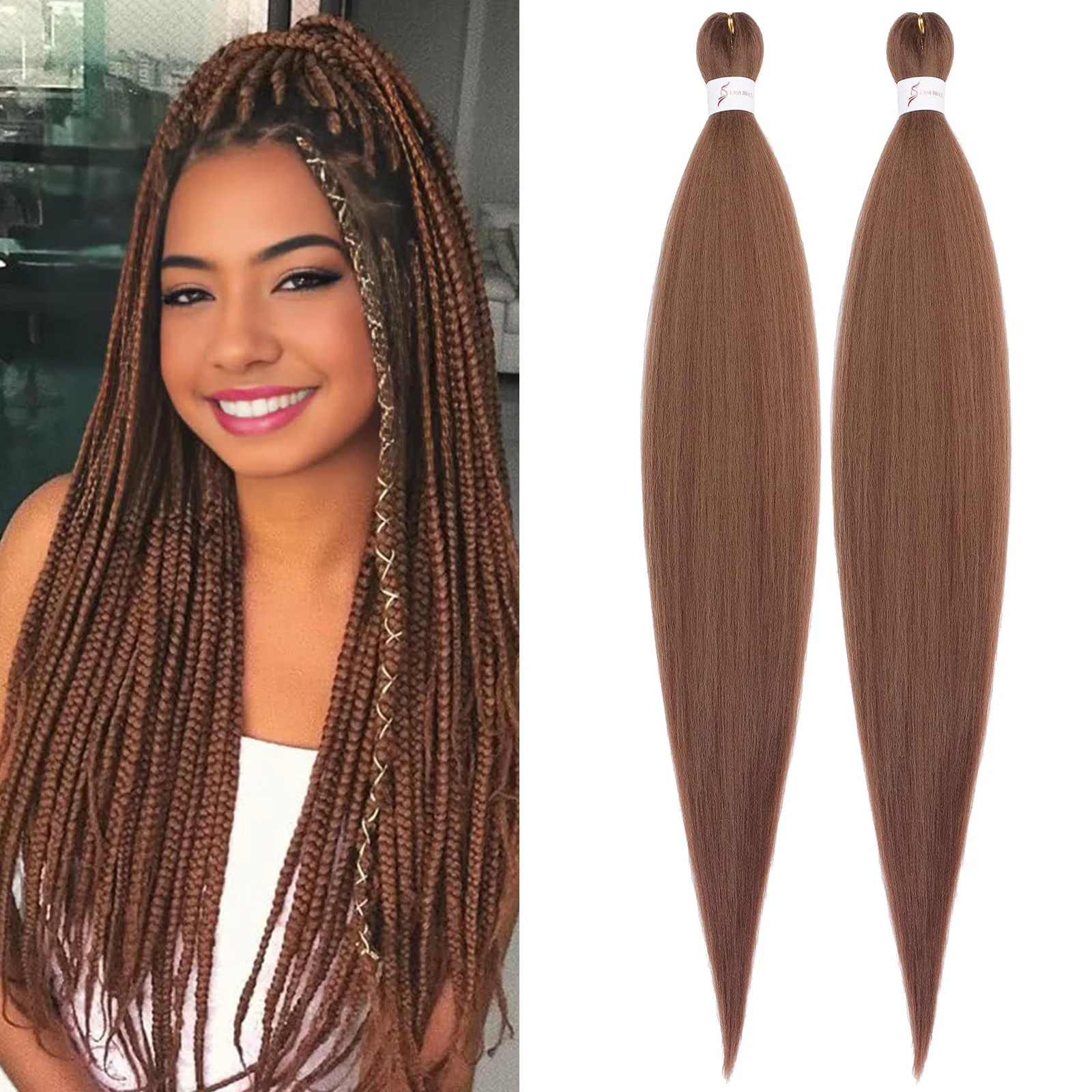 

Коричневые волосы для плетения косичек, предварительно растянутые, 30 дюймов (30) # Предварительно растянутые волосы для плетения, текстура Ago Yaki, синтетические волосы для наращивания