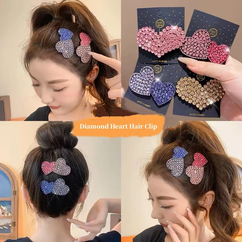 1PC Cute Rhinestone Double Heart Lovely Girls Hairpins Children Headwear Hairgrip BB Hair Clips Barrettes Hair Accessories