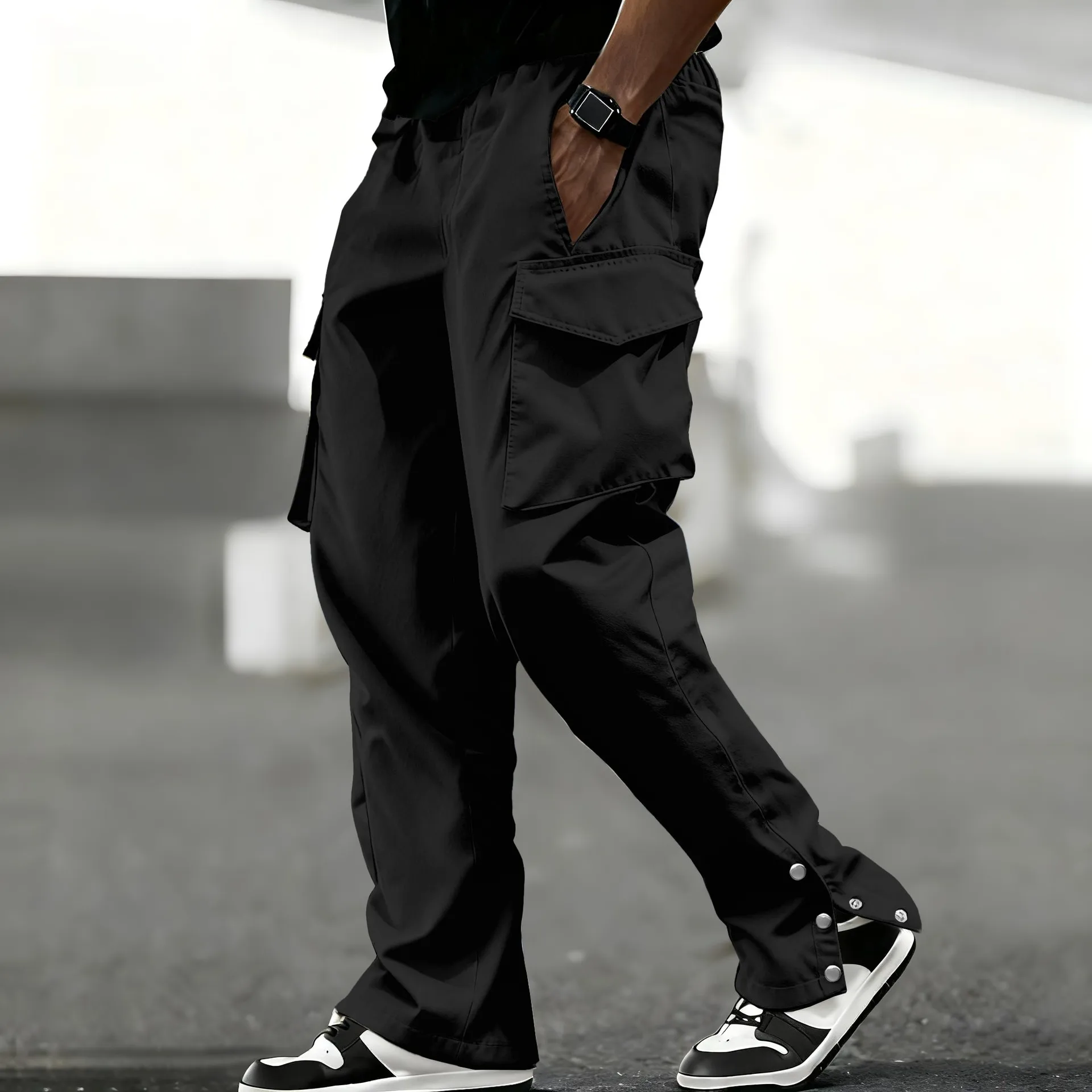 

Men's casual work pants in simple solid color, minimalist American straight-leg style, fashionable pockets, long pants