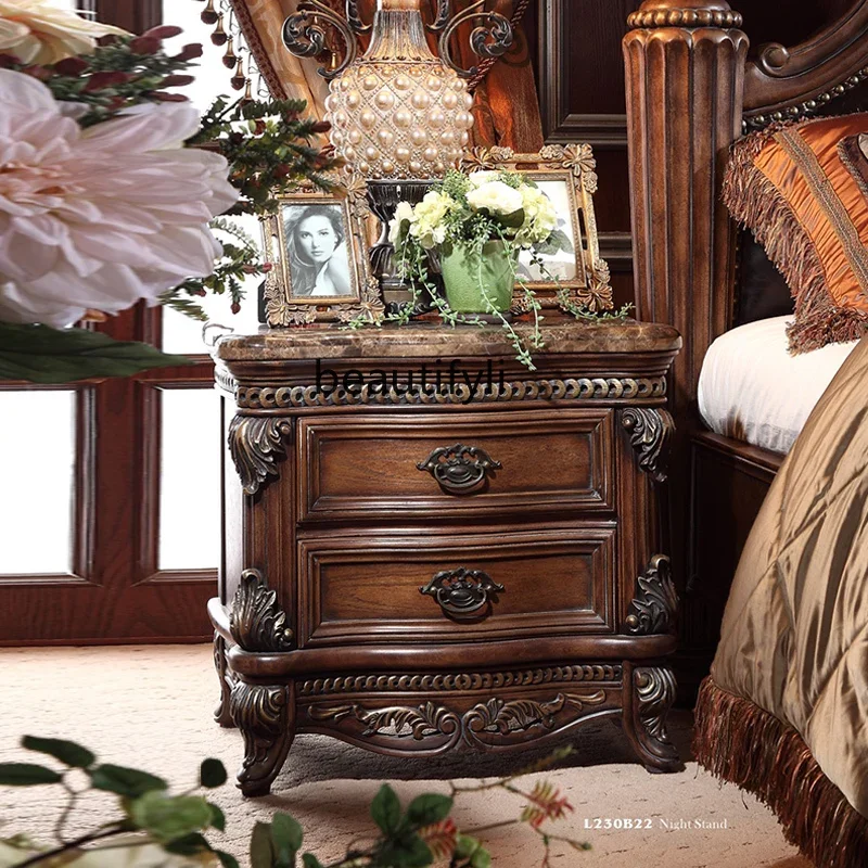 European Style Vintage Bedside Table for Home Use, Luxurious Storage Cabinet, Bedside Cabinet