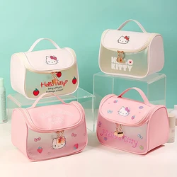 Cute Hello Kitty PVC Makeup Bag for Women Portable Large Capacity Kawaii Cosmetic Bag Fashion Luxury Brand Waterproof