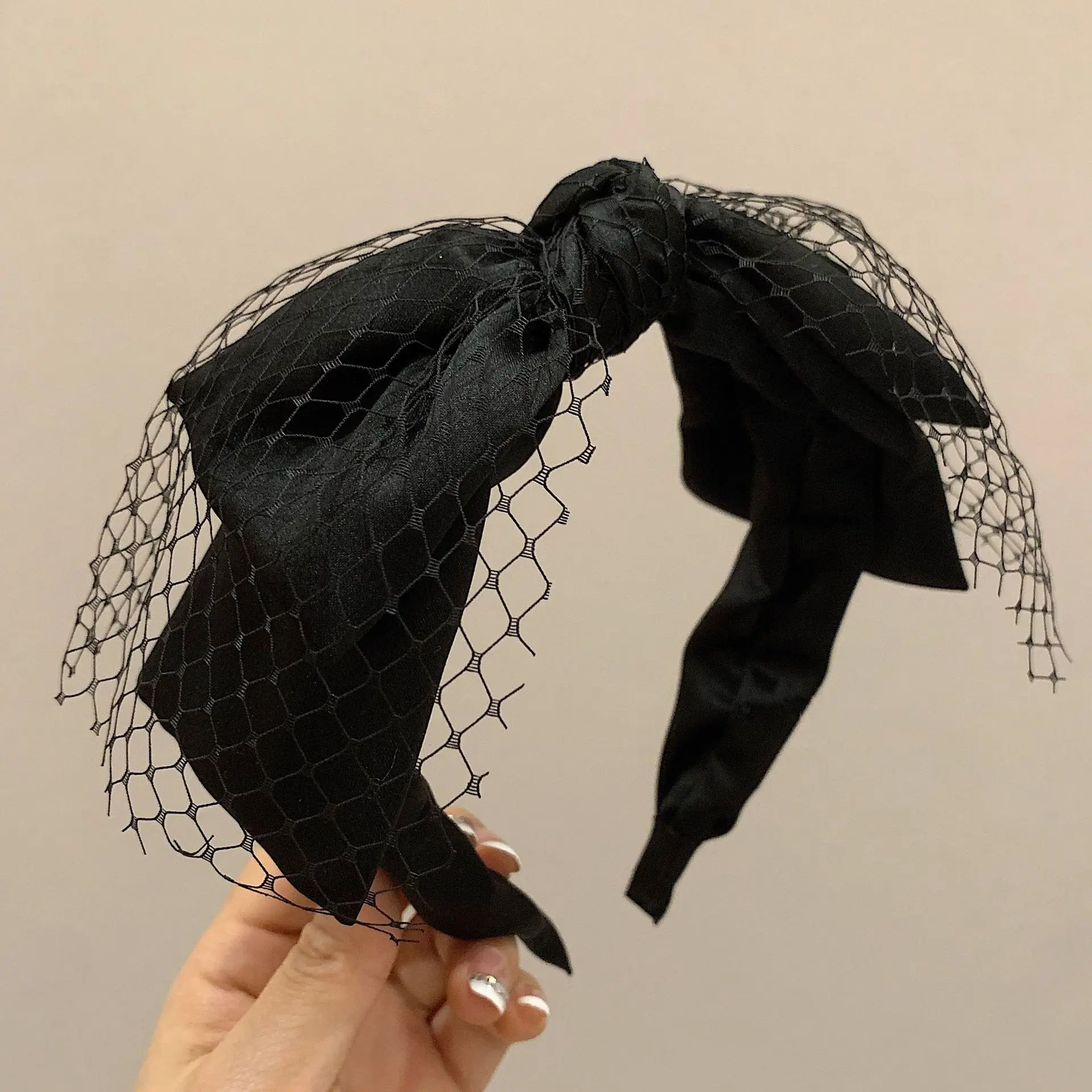 Cute Black Mesh Headband for Women Fashion Party Headdress Bow Knotted Hairband Face Washing Headwear Hair Bow Hair Hoop