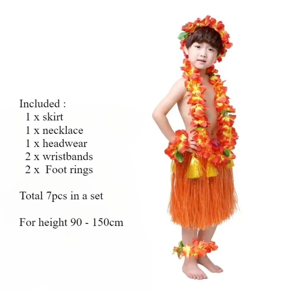 

7/8Pcs New Costume Hawaiian Hula Skirt Set Headband Necklace Bra Hula Dancer Costume Wristbands Grass Hula Skirts Party Favors