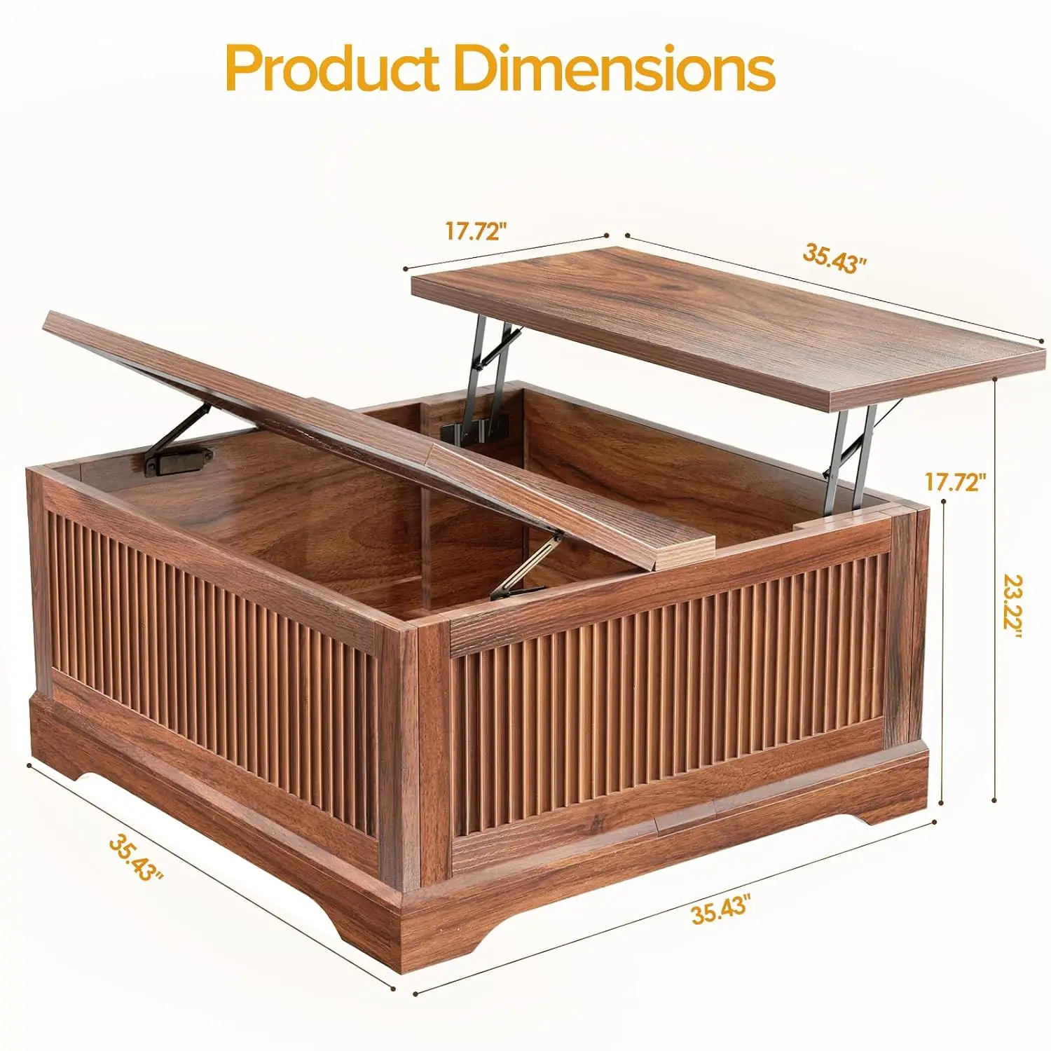 Fluted Lift Top Coffee Table with Storage Walnut Customized
