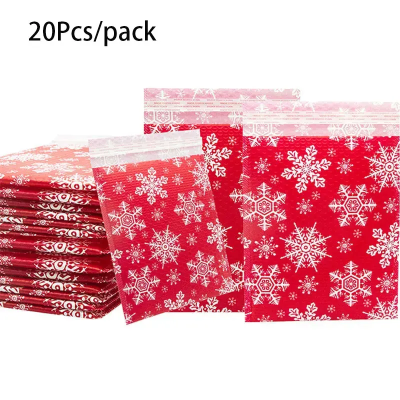 

20Pcs Poly Envelope Bubble Mailer Bags Christmas Gift Foam Padded Clothing Storage Pouch White Snow Shockproof Logistics Bags