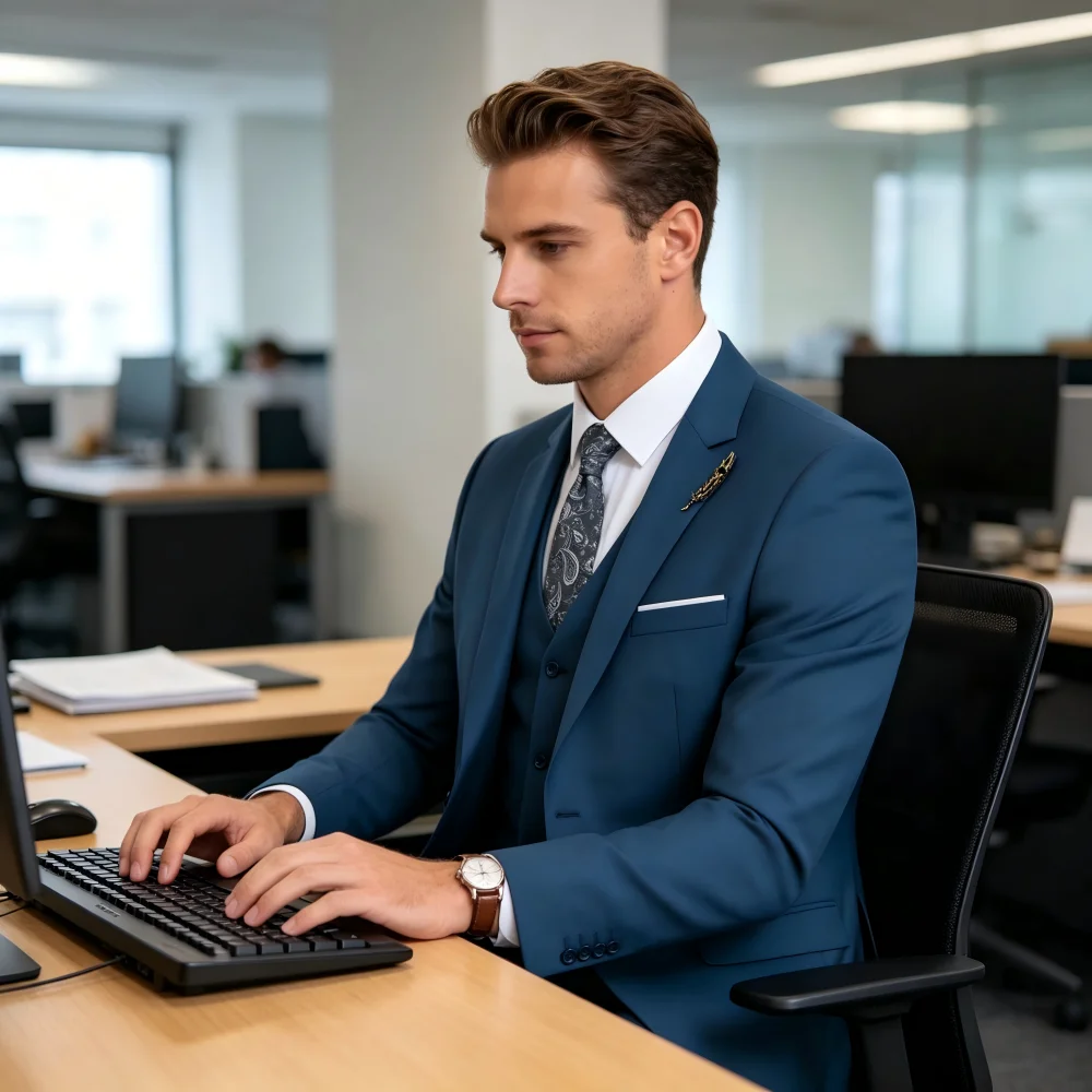 

High-Quality Slim Fit Black Men's Suit Luxury Elegant Business Wedding Fashion Clothing Conjunt
