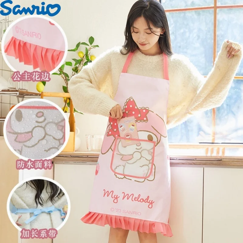 Sanrio Kuromi Cinnamoroll My Melody Kitchen Waterproof Oil-Proof Apron Anime Sanrio Girly Heart Cute Cafe Thin Work Clothes