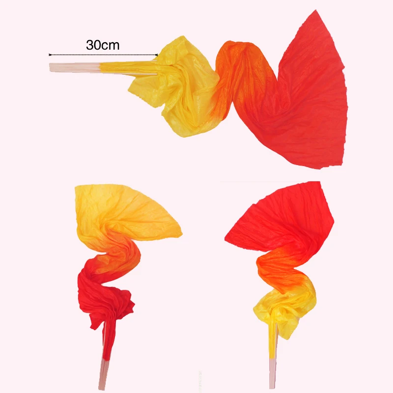 1.5M Length Silk Dance Fans Bamboo Folding Fans Veils Synthetic Fiber Creative Handmade Gradient Color Performance Props