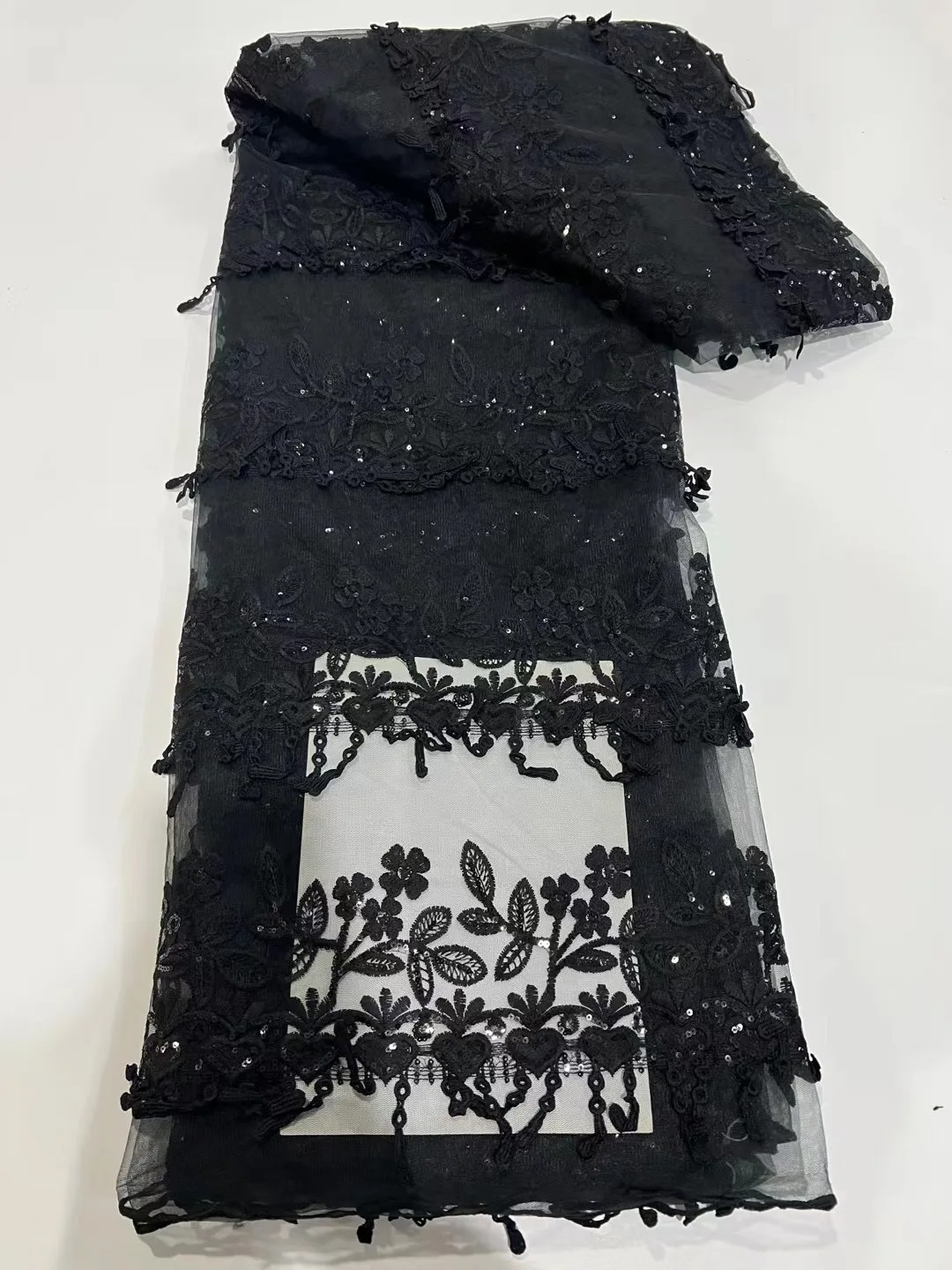 

High Quality 3D Black Color French Nigerian Colour Net African Tulle Mesh Lace Fabric For Dress Wedding Party 5Yards/Lot