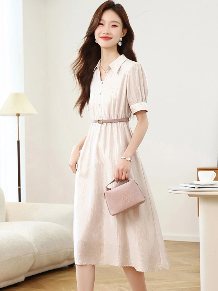 المرأة الصلبة قصيرة الأكمام بولو طوق قميص فستان الصيف أنيقة ضمادة Bodycon مكتب سيدة فستان 2025 الكورية أنيقة فستان حفلة موسيقية