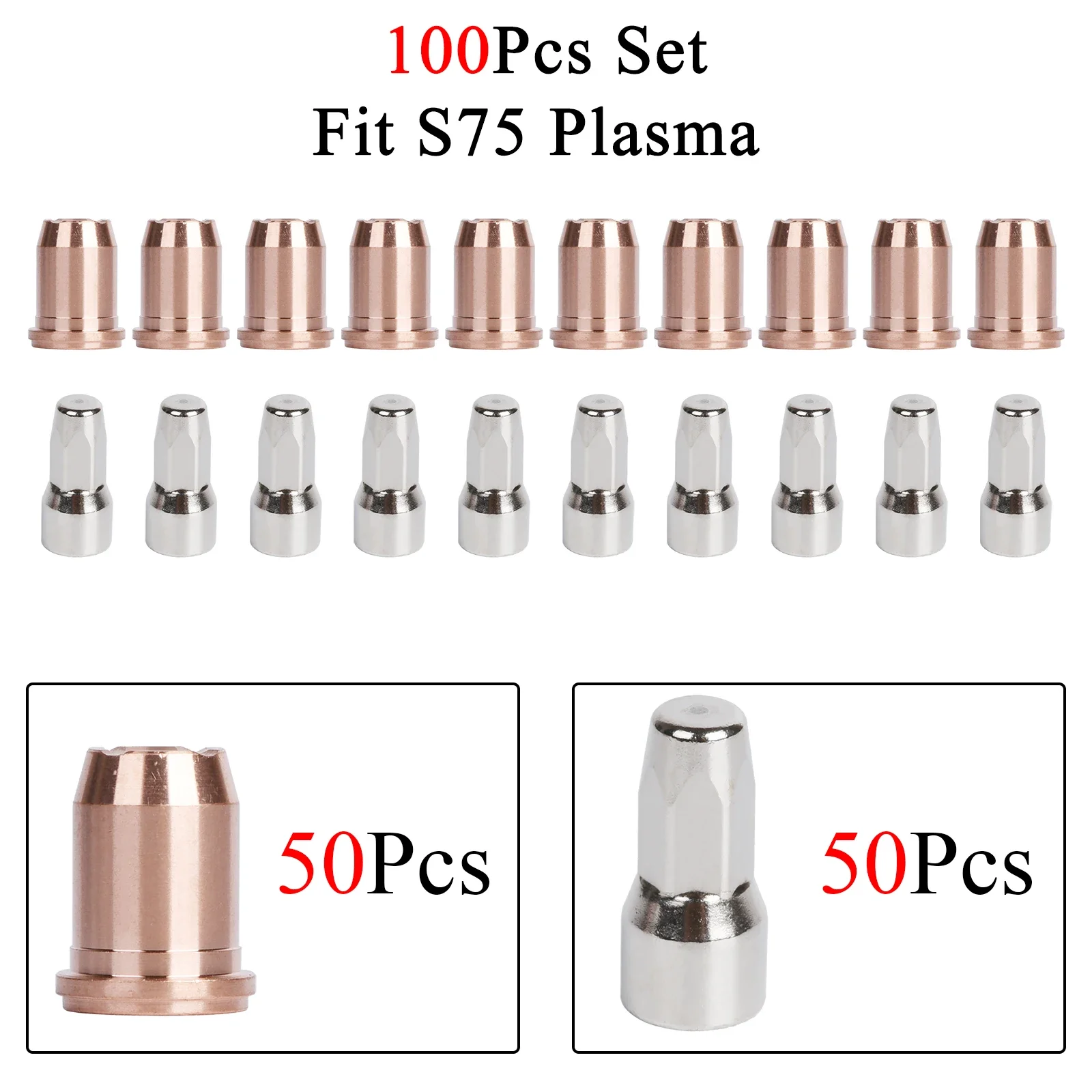 

100Pcs S74 S75 C70 S105 Electrode PR0117 Nozzle Tip 1.0mm / 1.2mm Fit Plasma Cutter Torch Consumables PKG/20