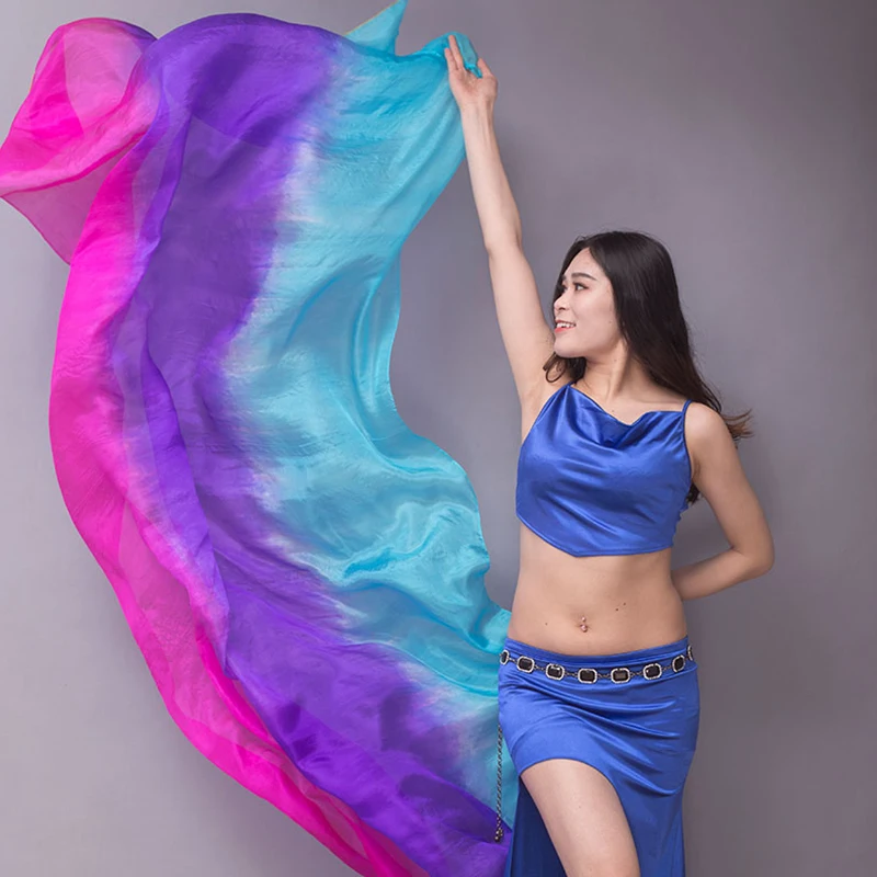 Customized Costume Belly Dance Accessories Popular Hand Dyed Gradient Color Shawl 100% Real Silk Veil Scarf