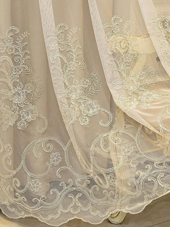 New French palace gauze curtains modern Nordic embroidered white gauze living room bedroom curtains