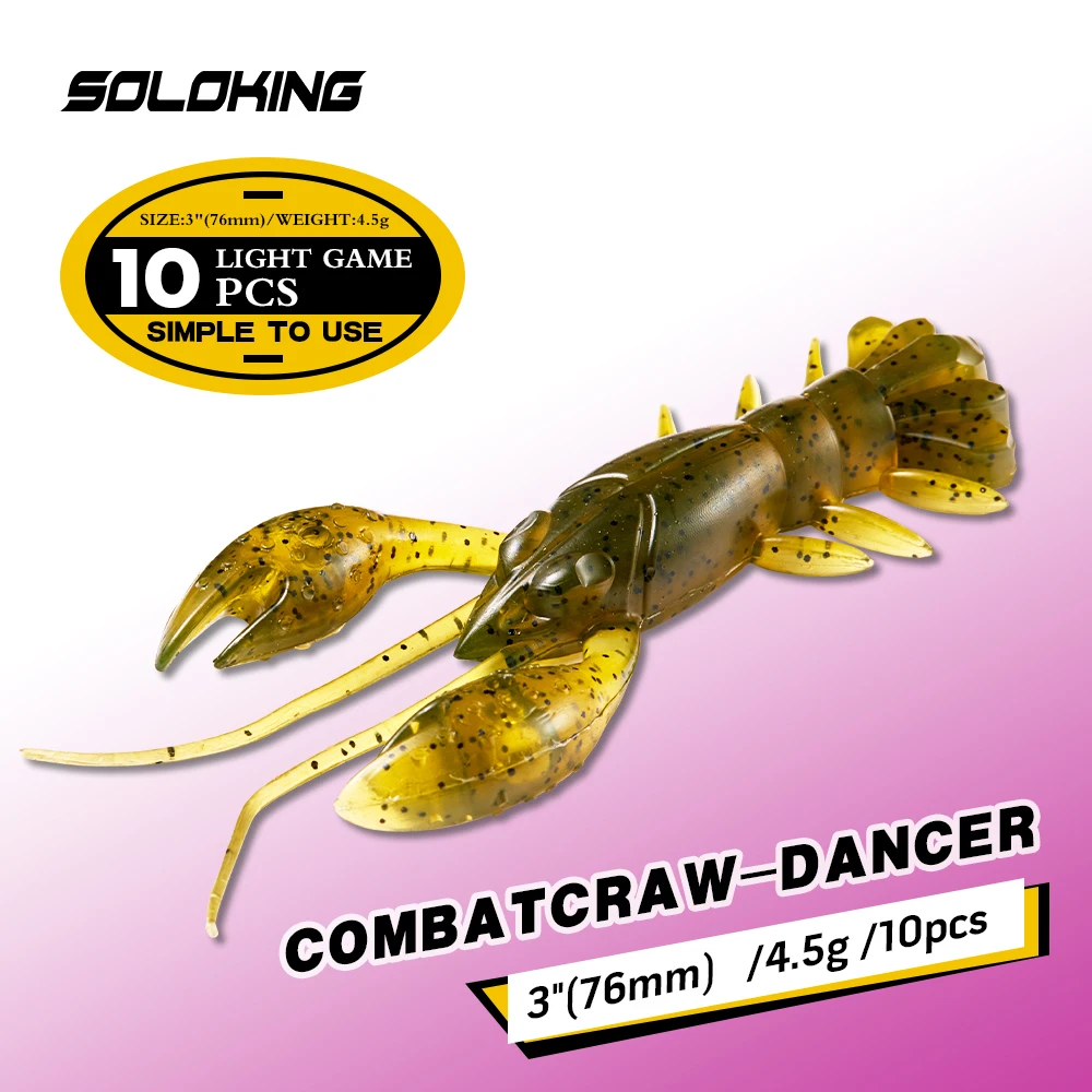 

SOLOKING 10pcs/lot Soft Lure for Bass Fishing 4.5g 76mm Crawfish Bait Soft Worm Bait Bug Lure Kit