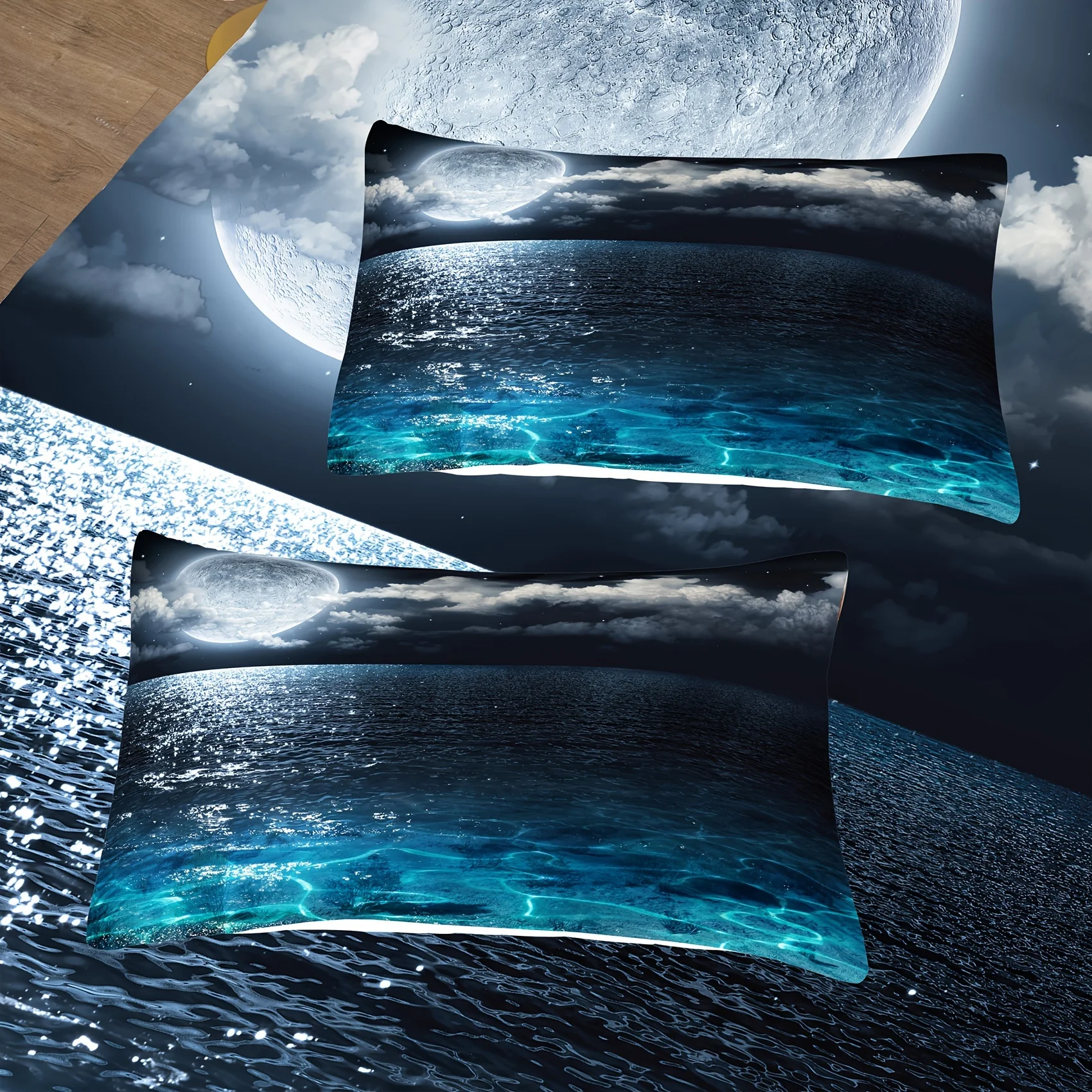 3pcs Polyester Duvet Cover Set 3D Moonlit Landscape Print Bedding Set, Soft Comfortable Duvet Cover