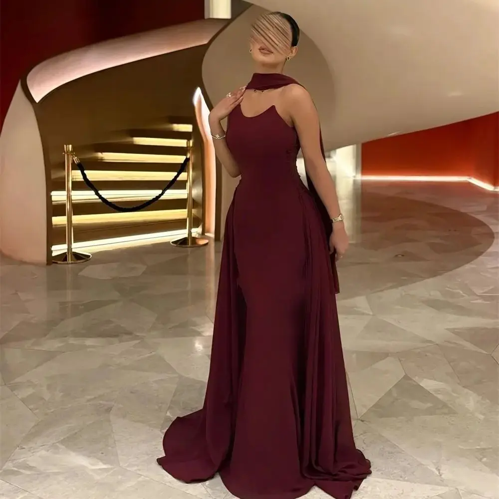 Borgoña Formal largo a medida ocasión vestido vestidos de noche Pastrol Jersey Unisex Retro Dubai Arabia Saudita graduación personalizado