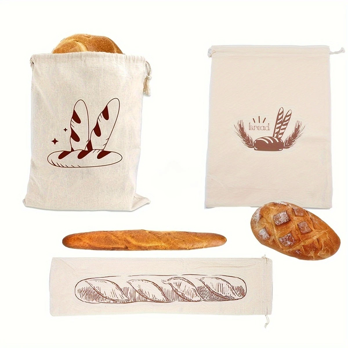 Large Reusable Drawstring Gift , Two Sizes of Rectangular Bread Bags, Storage Bags for Homemade Toast Baking, For Celebrations