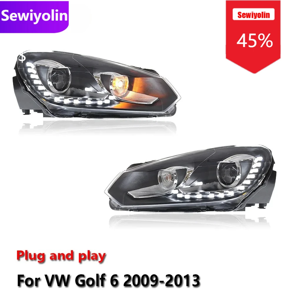 

Car DRL LED Headlight Assemblies For Volkswagen Golf 6 2009-2013 Fog DRL Brake Turn Signal Lamp Plug And Play