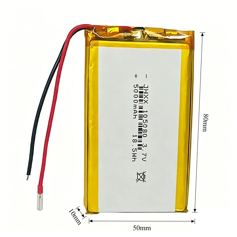 3.7V 5000mAh 18.5Wh 105080 Rechargeable Polymer Lithium Battery Thermistor Driving Recorder/GPS/LED/Power Bank/Smart Door Lock
