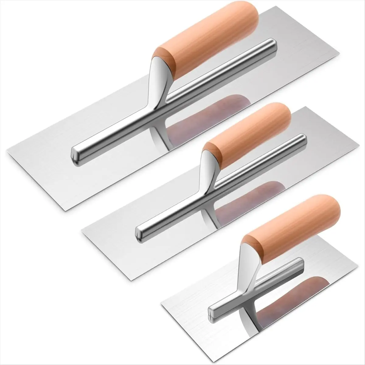 DT57 LATEST MODEL 3 Piece Drywall Trowel, Masonry Trowel Set -Wooden Handle, for Concrete Cement Plastering Construction Tool