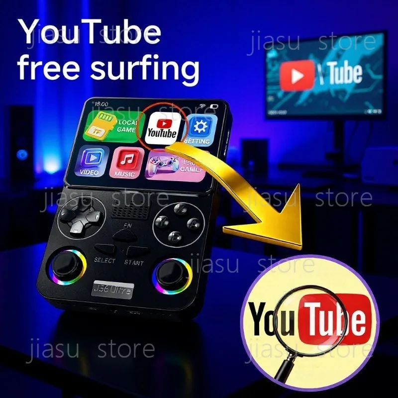 J36 Ultra Handheld Gaming Console Android System WiFi YouTube Supported Portable Game Player