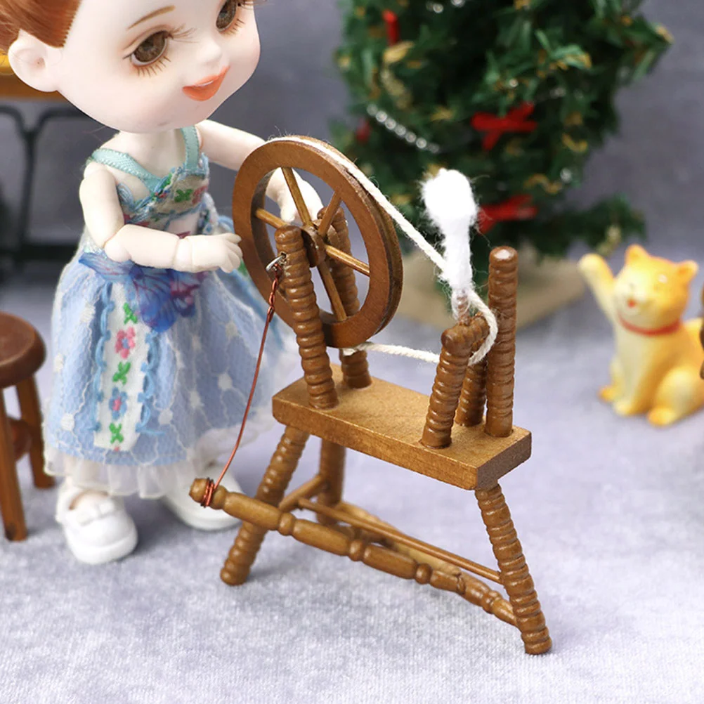 

Vintage Spinning Wheel Ornament Miniature Model Furniture Dollhouse Supplies Decoration Small Accessories Wooden Accessory