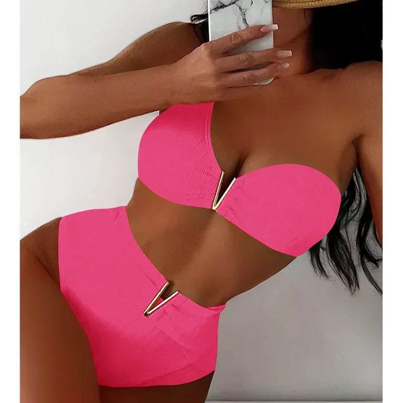 Bikinis sexys negros 2025, traje de baño de cintura alta para mujer, traje de baño para mujer, trajes de baño, conjunto de Bikini brasileño, ropa de playa, bañista