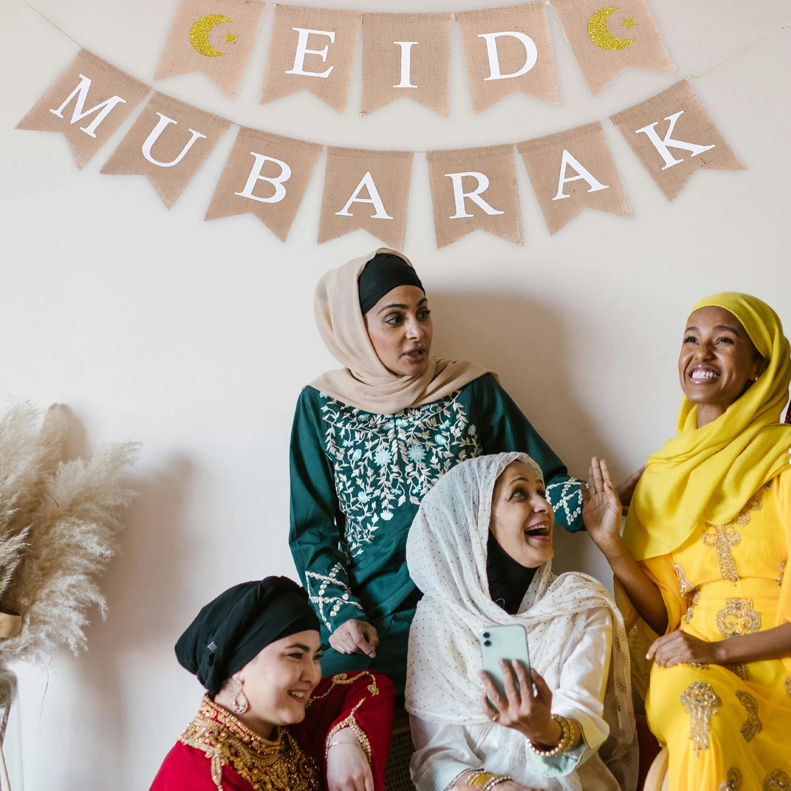 

1 set Eid Mubarak Banner 13x18cm Hanging Decoration Bunting Ramadan Festival Supplies Eid Home Wall Garden