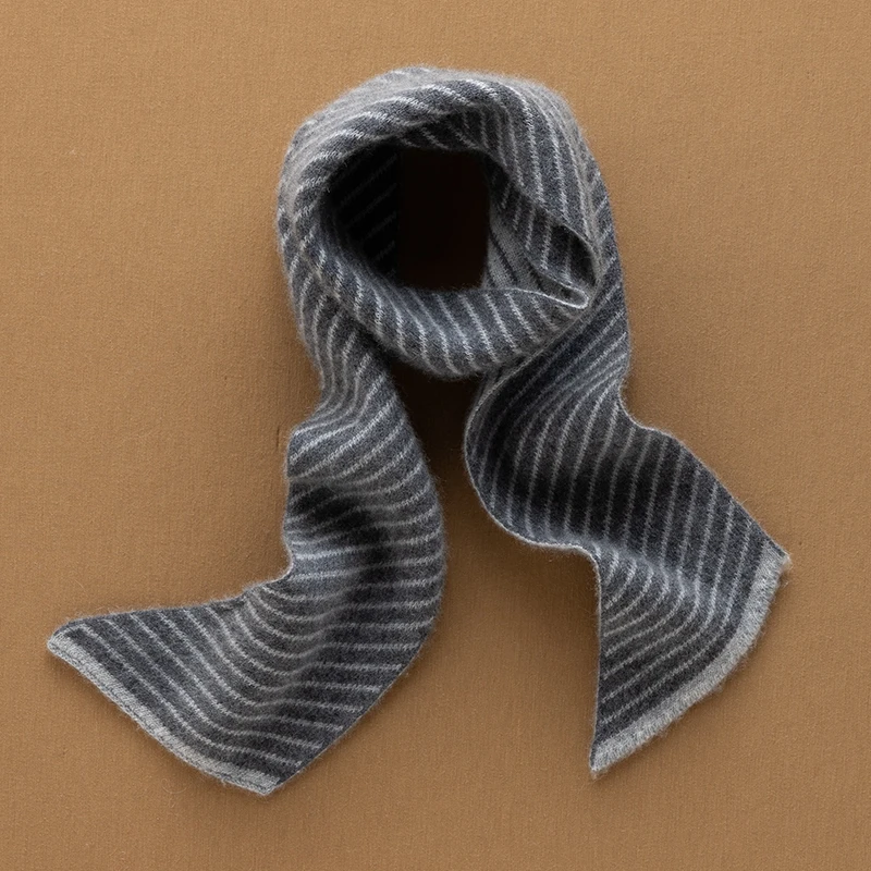 Winter New Women 100% Goat Cashmere Knitted Scarf 150*12 Fashion Striped Scarf Warm Neck Scarf Ladies High Quality Small Scarves