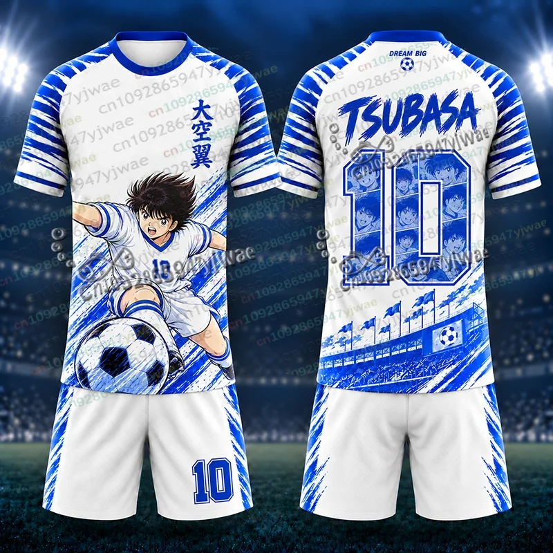 Anime Captain Tsubasa 10 Nankatsu Football T Shorts Set Breathable Quickdry Sportwear Adult/Kid Tshirt Set 2 Piece Set Tracksuit