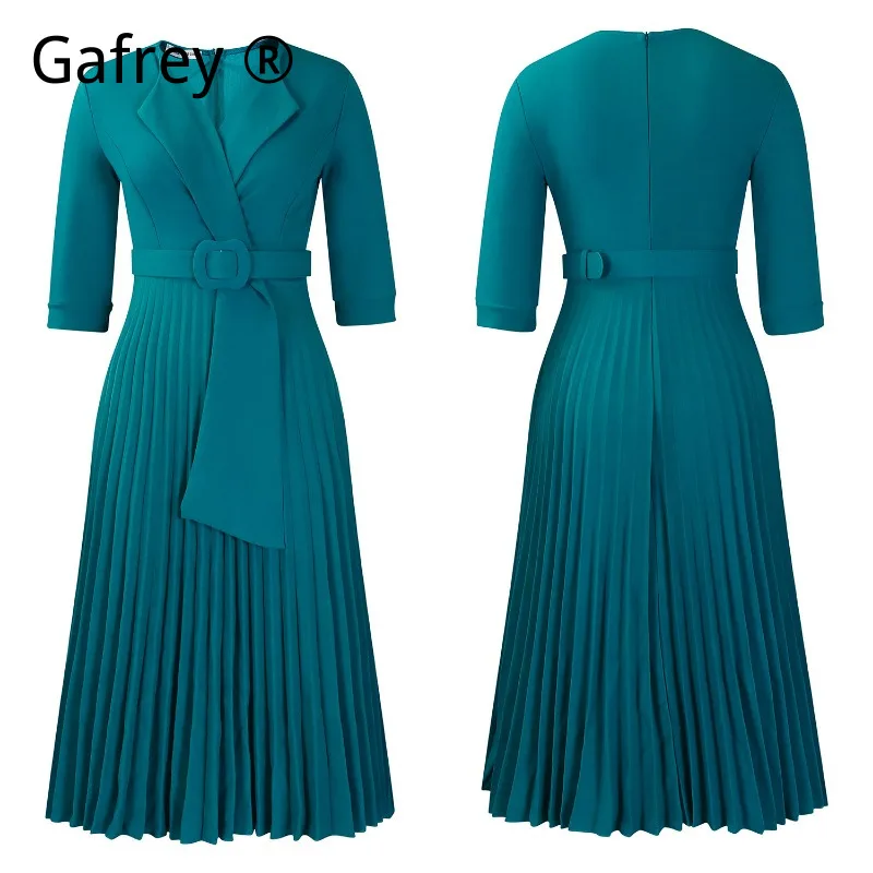 2026 Trendy Plus Size African Print Lapel Collar Pleated Belted Bodycon Office Dress, Fitted Business Casual Work Wear Women