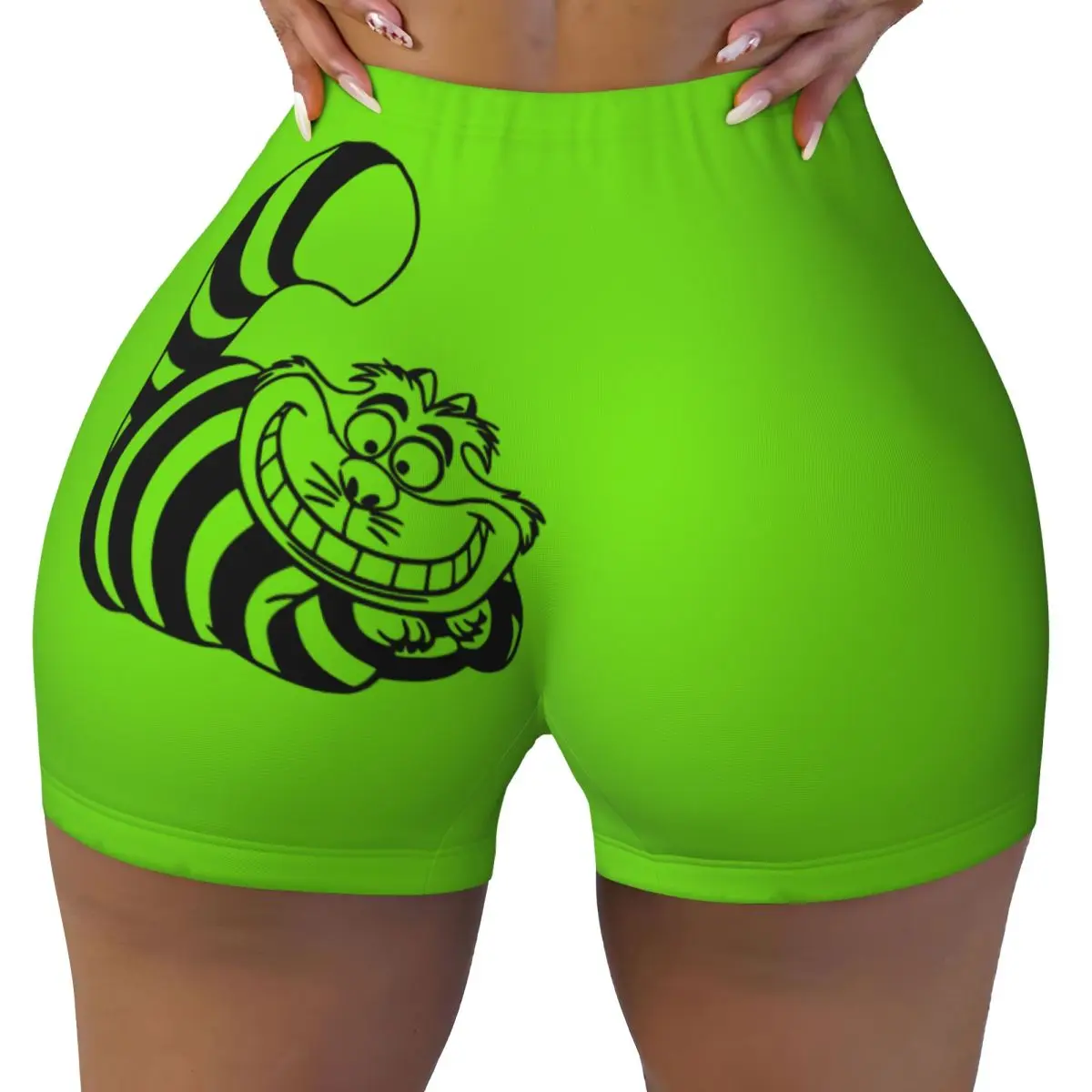 

Custom Cheshire Cat Biker Running Gym Shorts Women Cartoon Athletic Workout Yoga Shorts