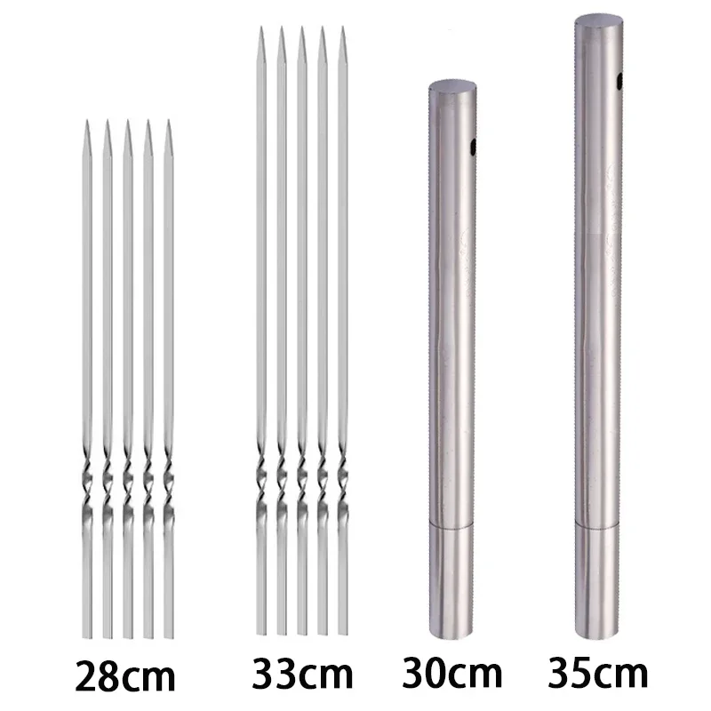 5PCS Stainless Steel BBQ Holder Household BBQ Barrel Skewer Grill Needle Grill Fork Lron Grab Box Set Of Tools For Outdoor BBQ