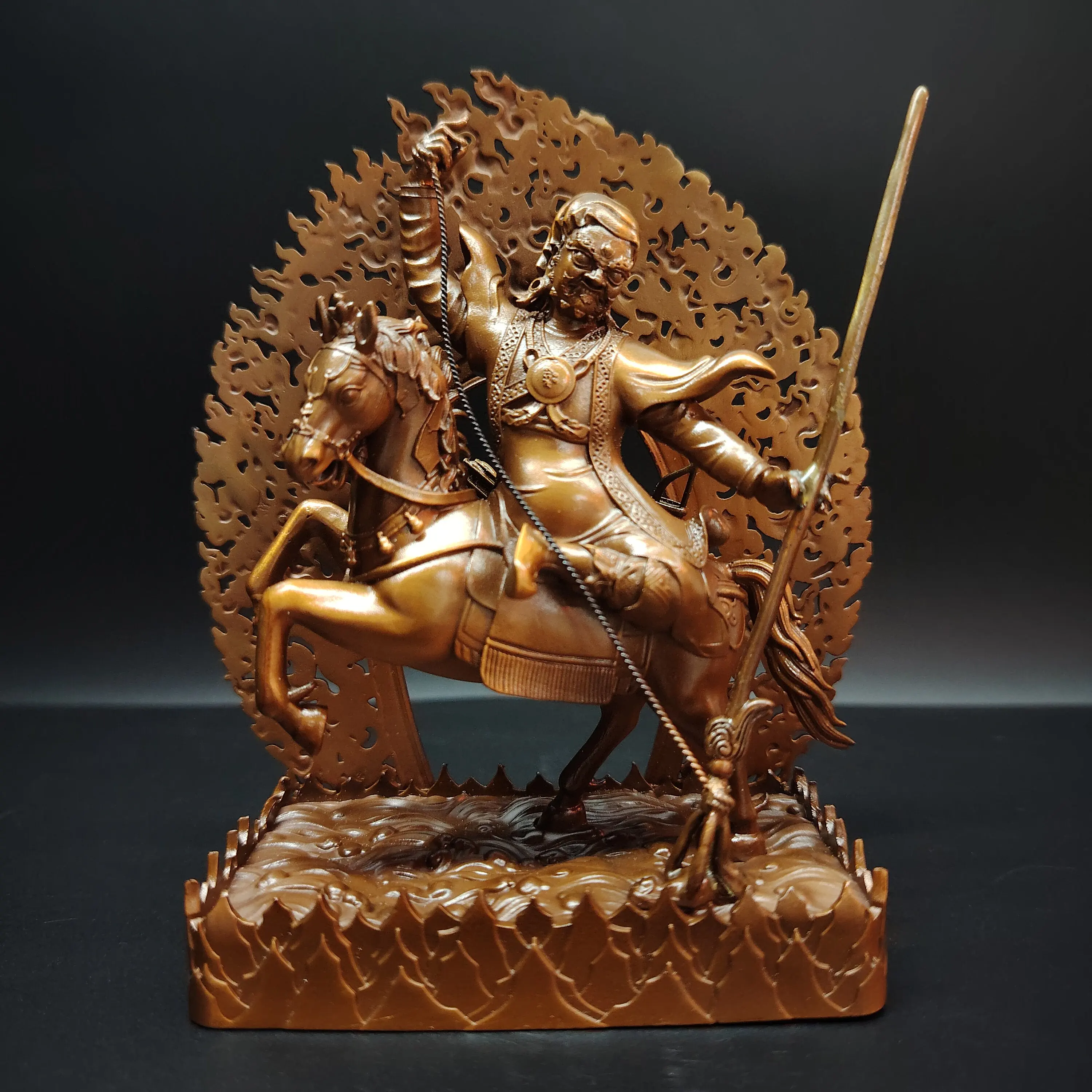 Tibetan Vajrayana Pure Copper Tsema Protector Deity Statue 12cm Indoor Home Desktop Car Blessing