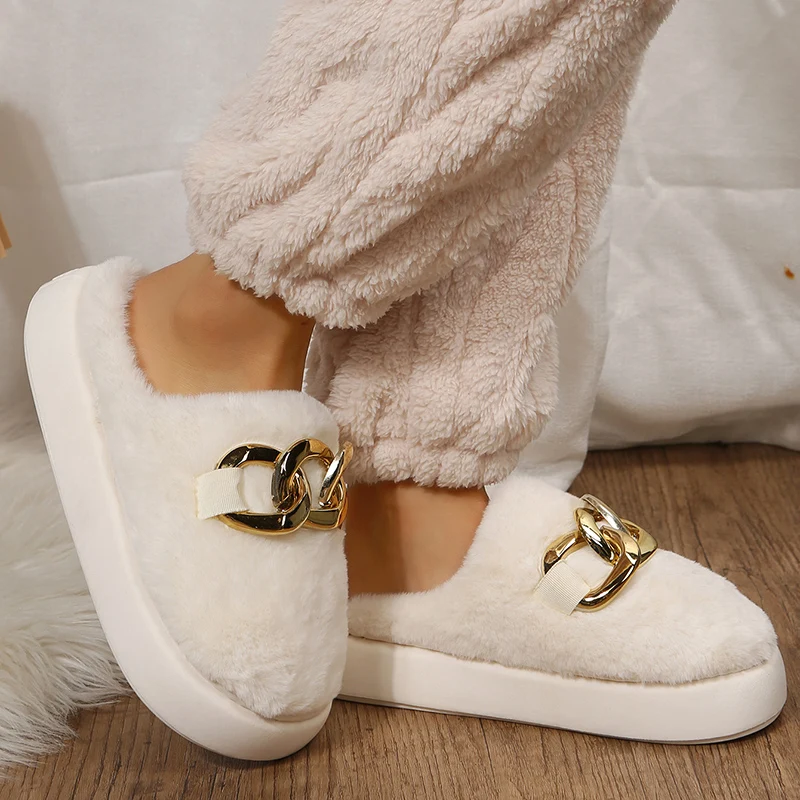 Womens Winter Warm Cotton House Slippers Female Indoor Plus Fur House Slippers Shoes Ladies House hold Footwear Women Slipper