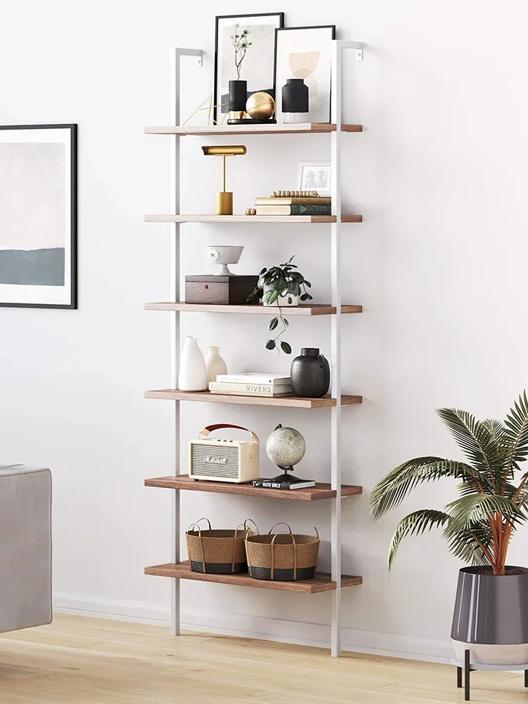 Wrought iron floor shelves, living room bedroom decorative shelves against the wall, multi-storey bookshelves, solid wood panels