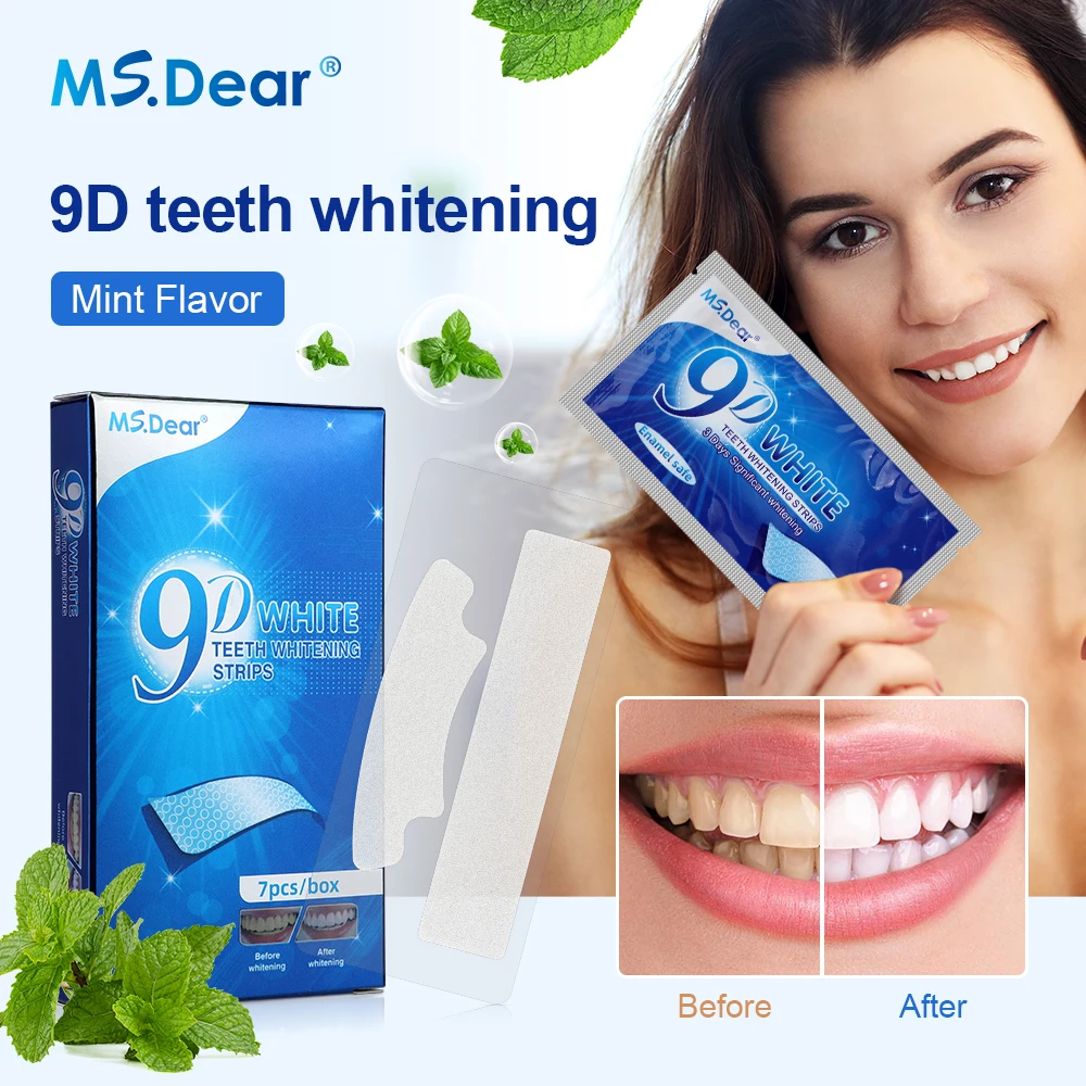 7 Pairs Whitening Teeth Strips 9D Gel Dental Cleaning Oral Hygiene Care Elastic Teeth Bleaching Strip False Tooth Veneers Whiten