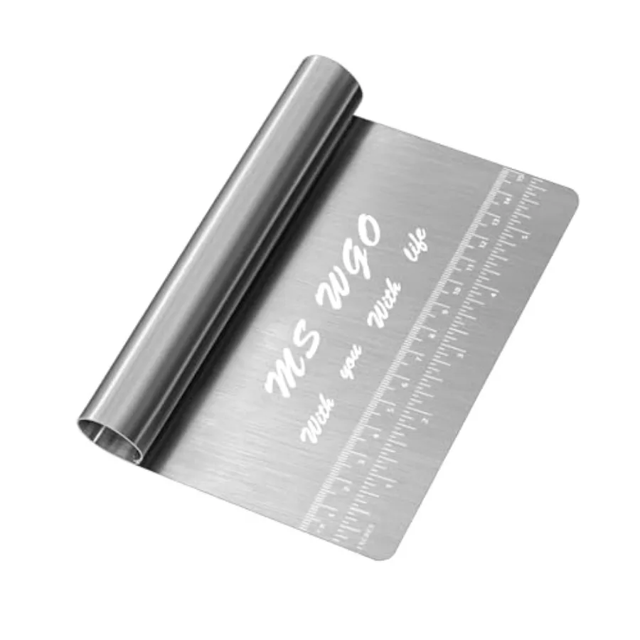 

Pro Dough Pastry Scraper Cutter Chopper Stainless Steel Mirror Polished with Measuring Scale Multipurpose for Baking and Cookin