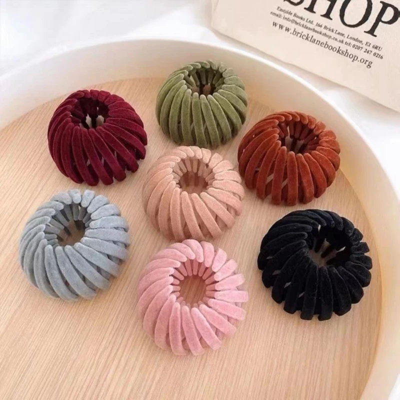 Korean version of versatile shining velvet surface bird\'s nest lazy disc hair band high ponytail ball head fixed hair accessorie