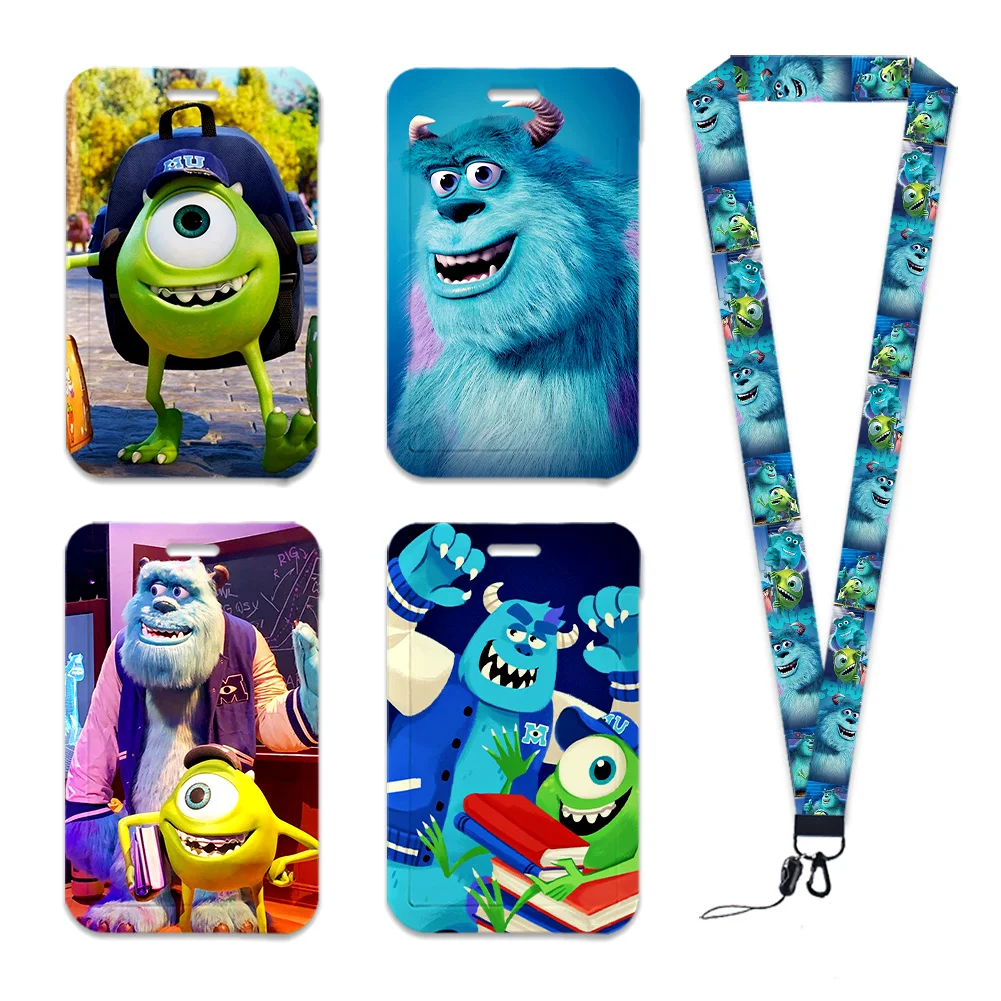 ワークカードホルダー モンスター ディズニー 大学名バッジ キーホルダー付き 学生証カード ランヤードホルダー アクセサリー