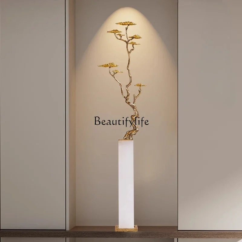 03.New Chinese Style Wealth-Attracting Welcoming Pine Living Room Entrance Niche Cabinet Long Ornament Light Luxury High-End