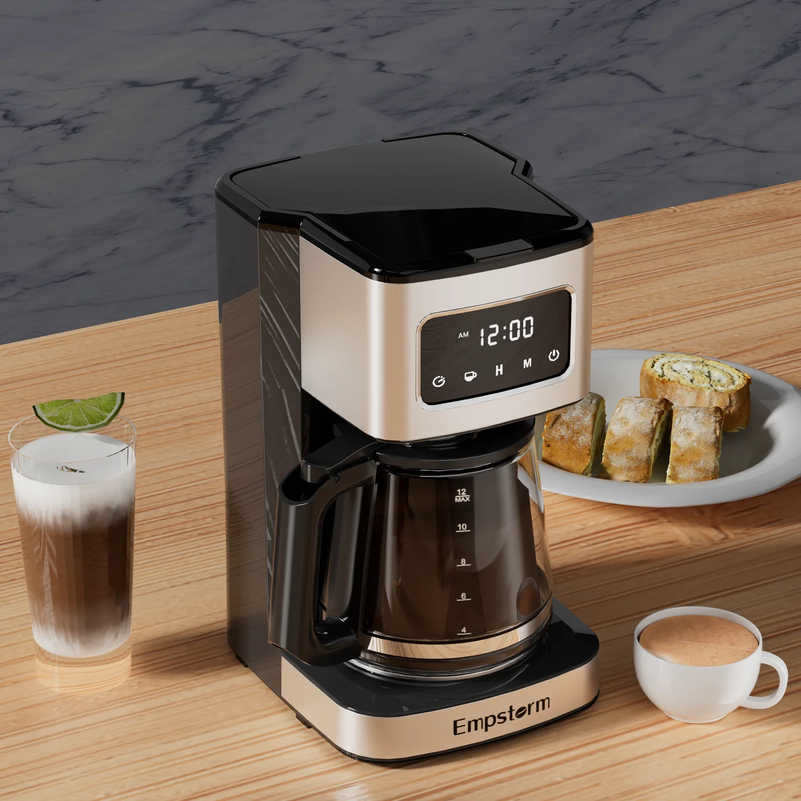 Empstorm Black Programmable Commercial Coffee Machine with Grinder Electric Drip Maker for Car & Hotel Use